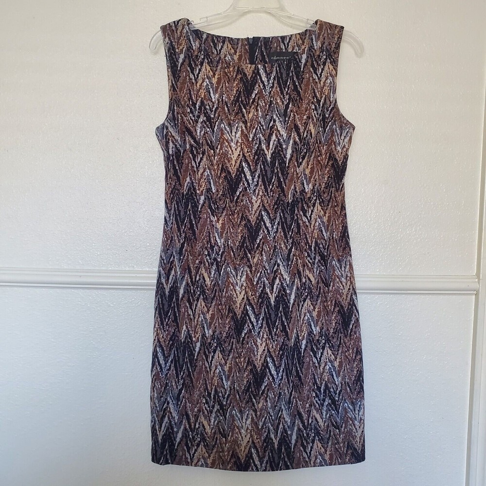 Connected‎ Apparel Sheath Midi Dress Brown Chevron Pattern Women's Size 6